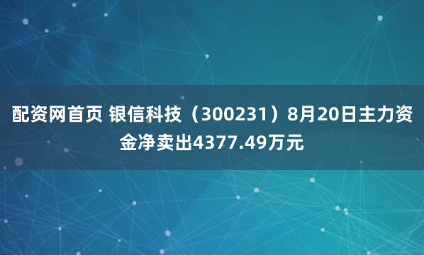 配资网首页 银信科技（300231）8月20日主力资金净卖出4377.49万元